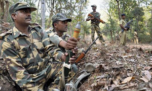 Paramilitary soldiers conduct intensive search operation under in the forests of Betla, 210 km northeast of Ranchi.