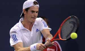 Andy Murray returns a shot against Colombia's Alejandro Falla during their match at the ATP L.A. Tennis Open tournament in Los Angeles.